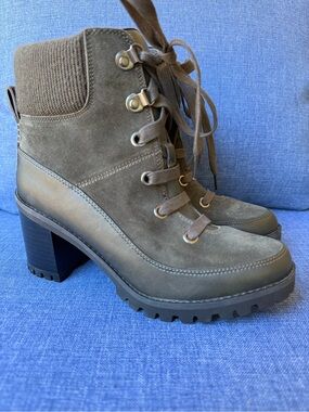 UGG Waterproof Olive Lace-Up Suede Block Heel Boots